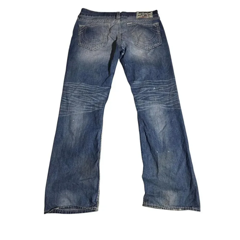 True Religion‎ Jeans Mens 36 Straight Denim Paint Splatter Distressed Faded BD